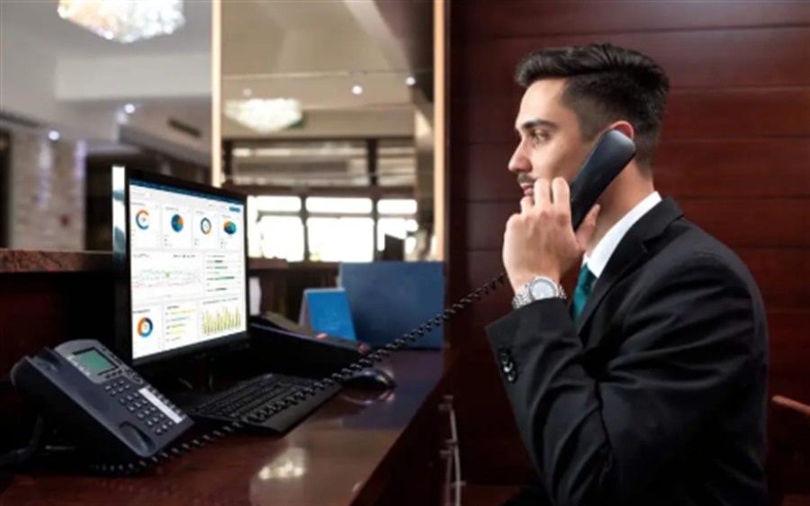 Hotel Management context with front-desk operations and hospitality service workflows.